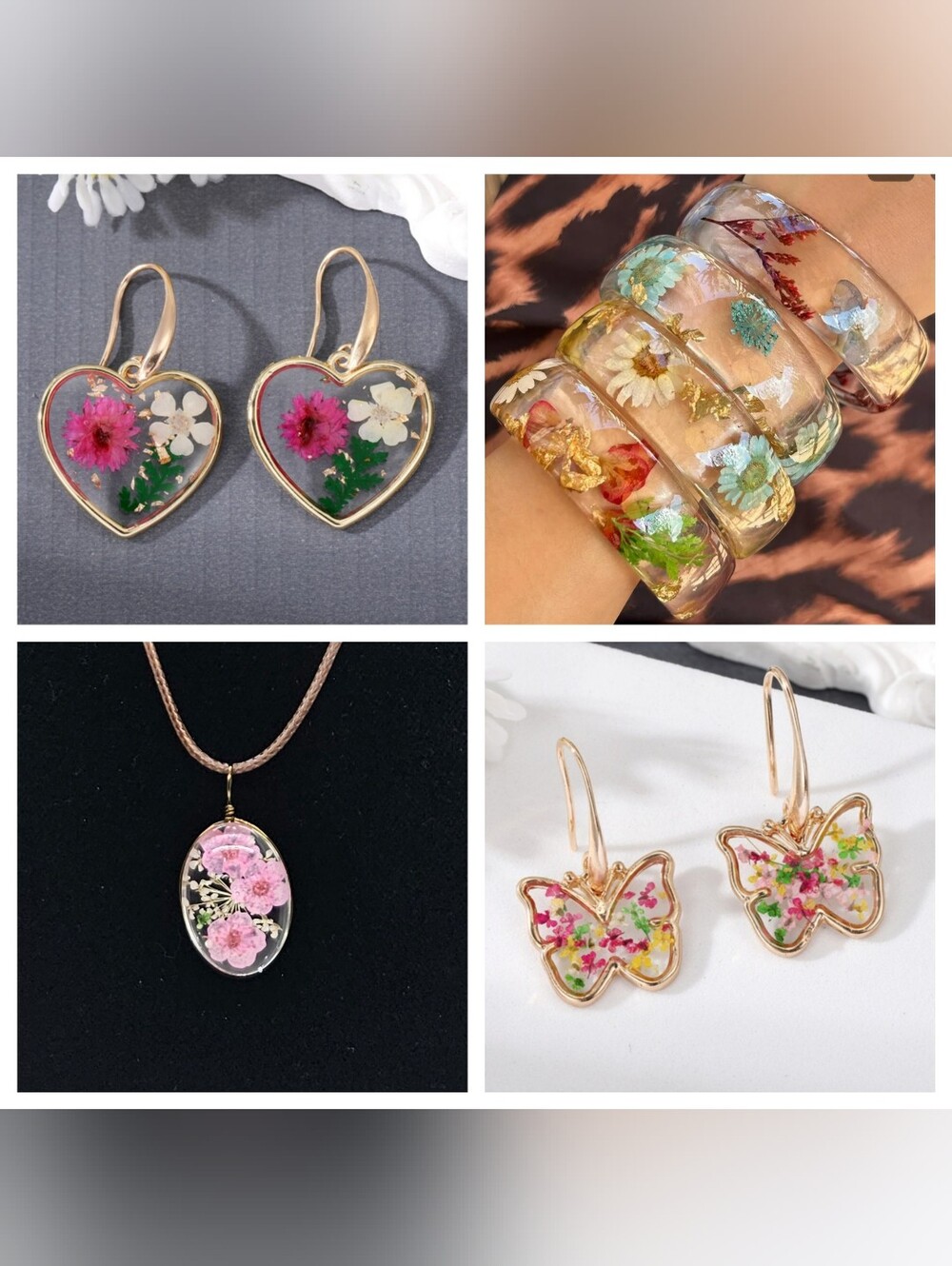 Necklace Pink Floral Acrylic Pendant Necklace Dried Flowers - Picture 13 of 15